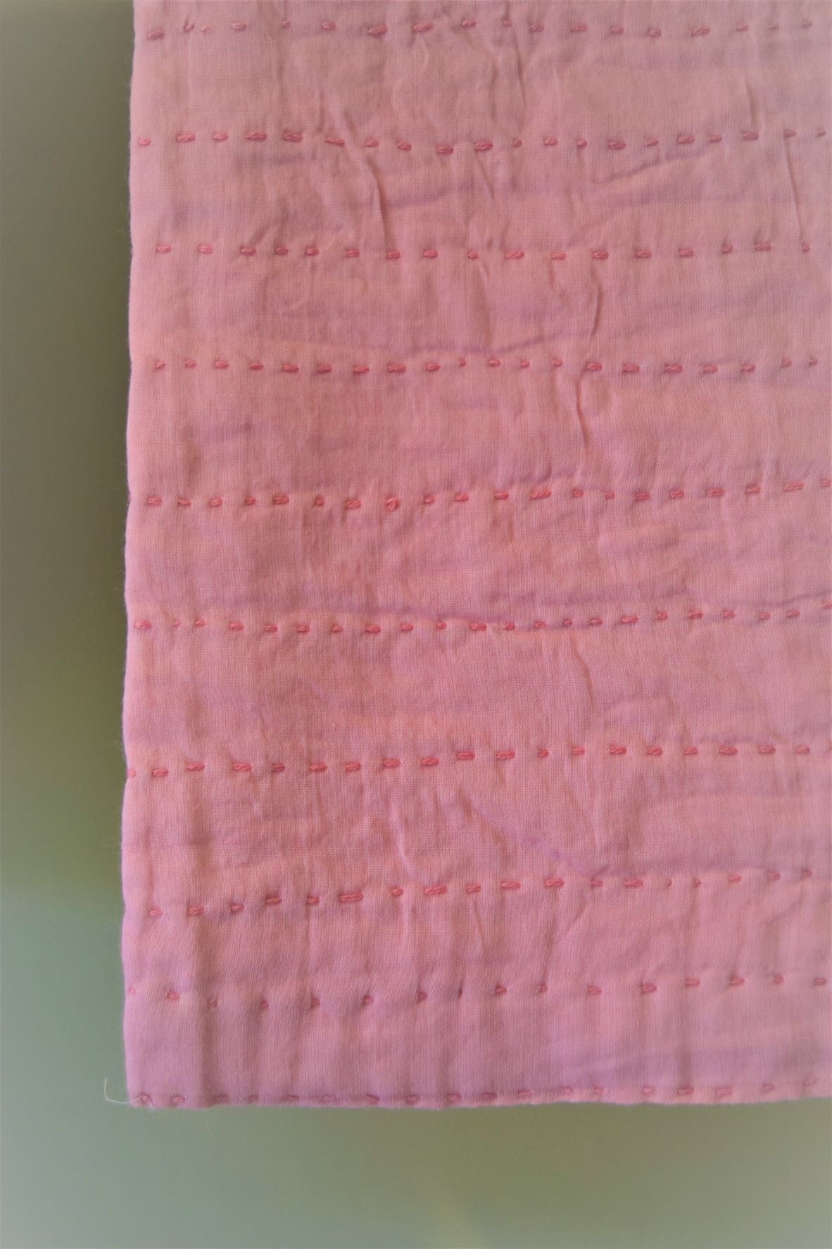 Pink kantha stitch cotton baby blanket