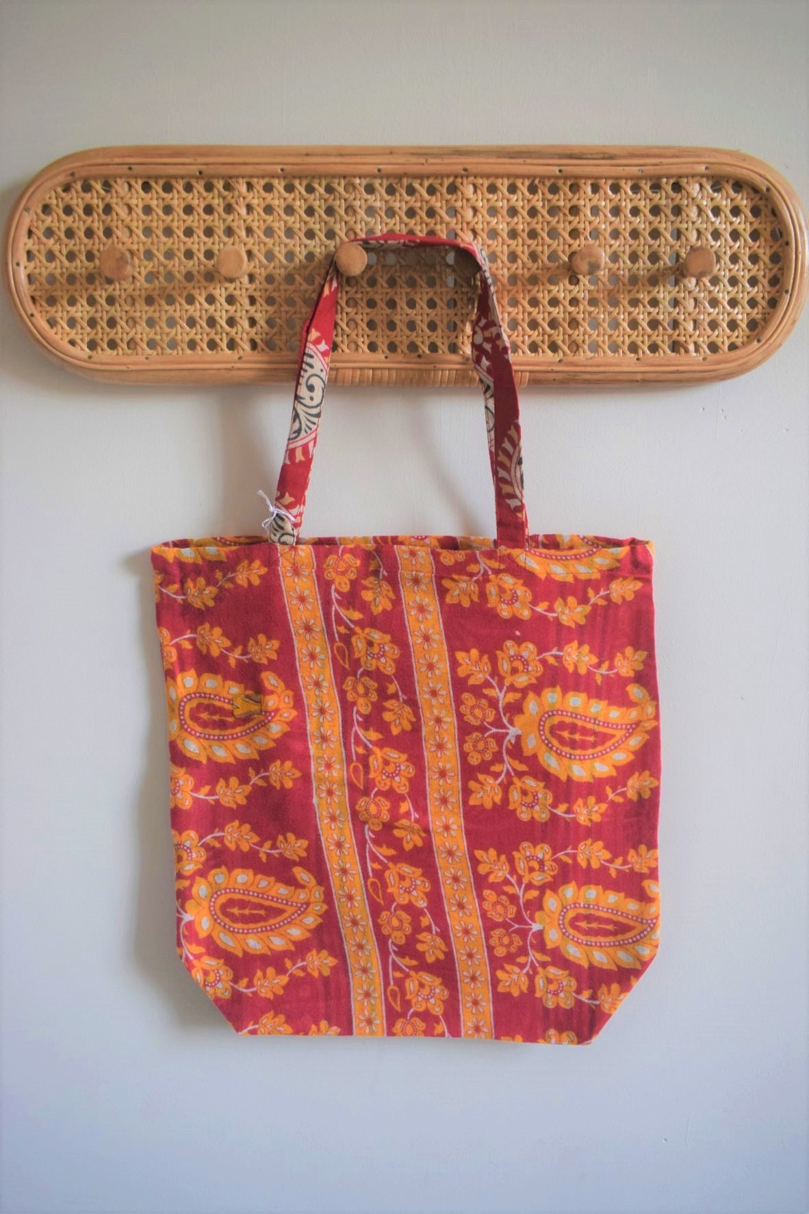 Vintage sari cotton tote shopping bag - 0