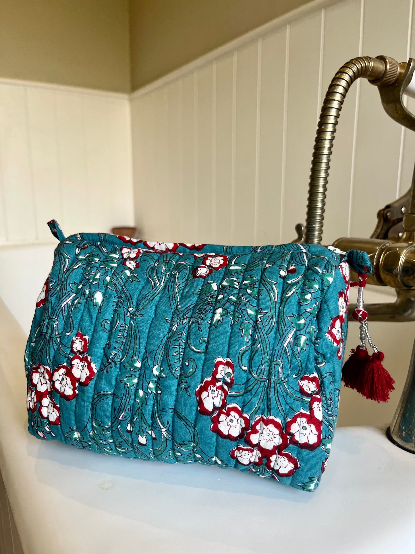 Wild Flower Block Print Wash Bag